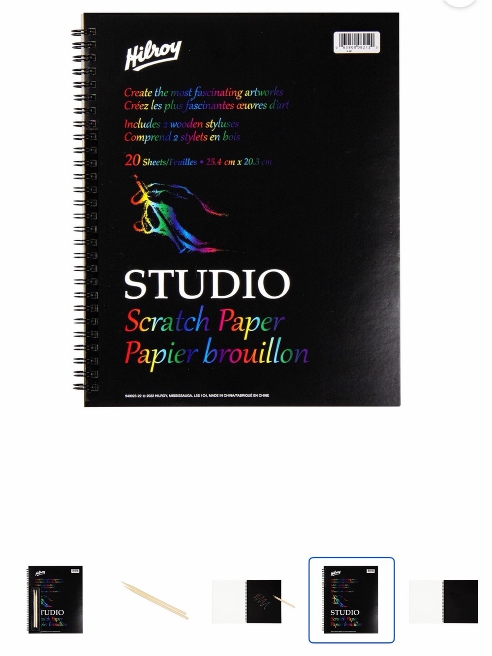 Hilroy Studio Scratch Paper Book 20 Sheets w/ 2 Wooden Styluses Art Set New